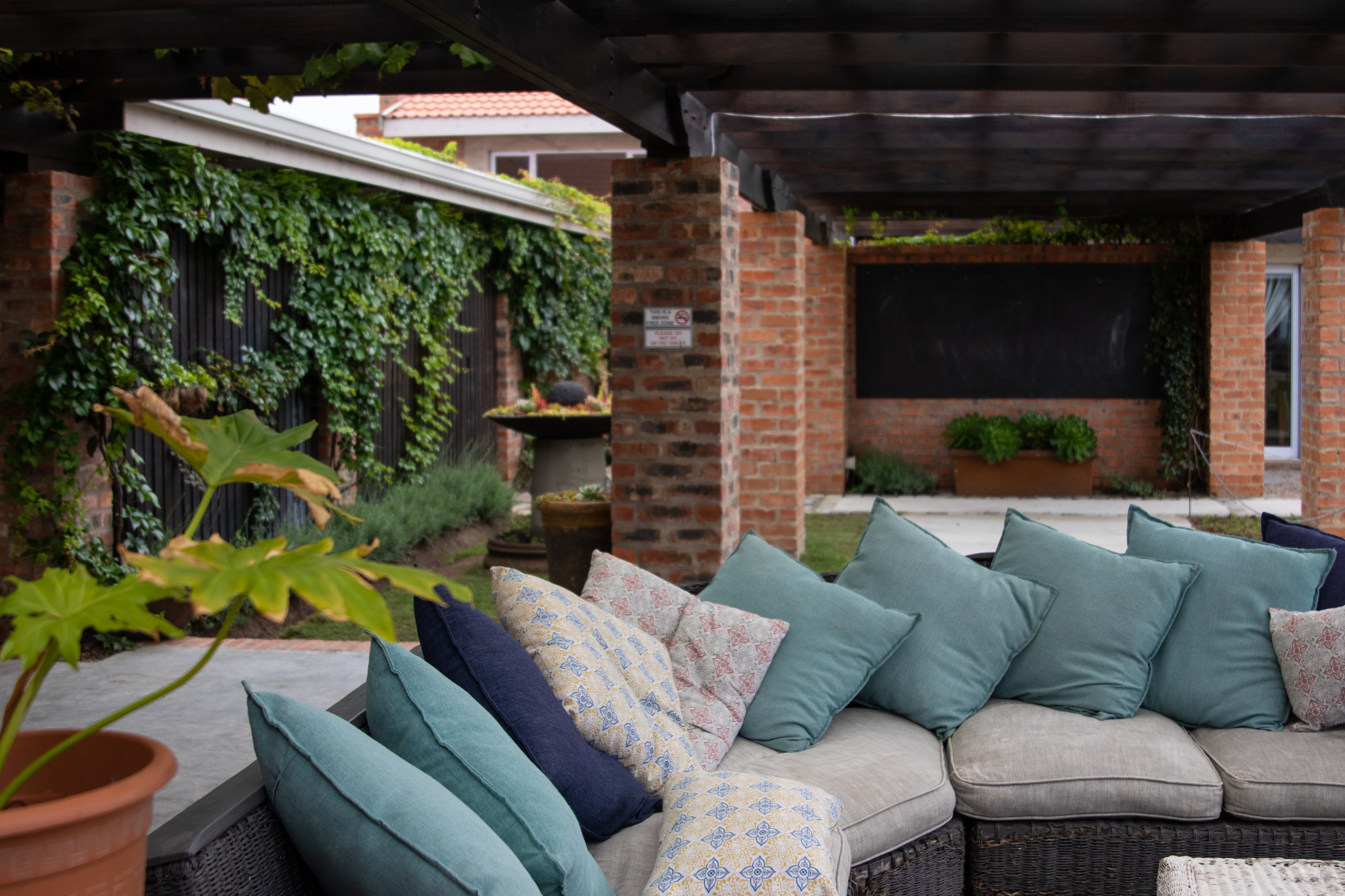 Patio pillows in blue shades