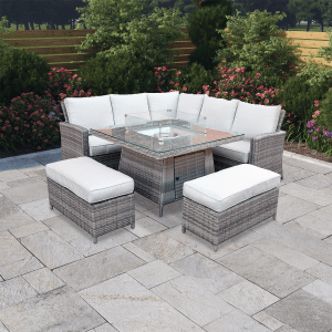 BillyOh Capri Rattan Garden Corner Sofa Set with Firepit Table