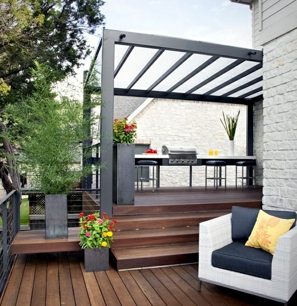 Modern pergola with transparent roofing