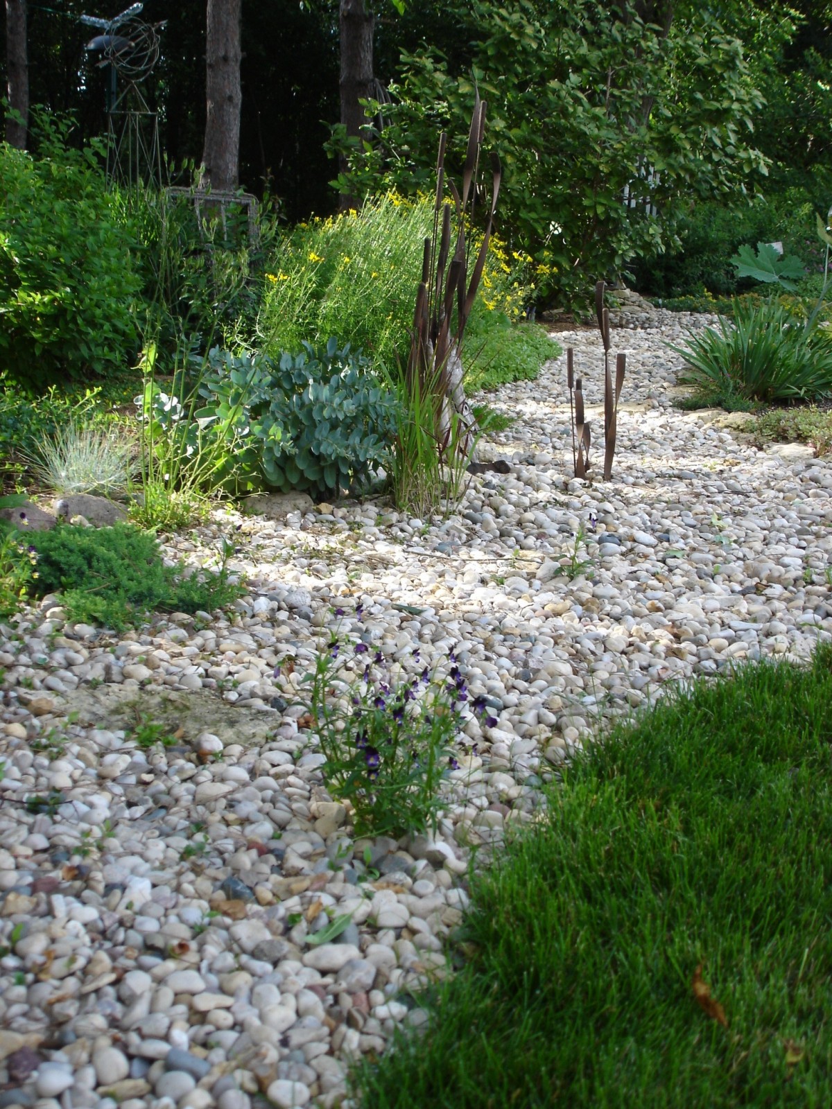 Dry creek bed filled with gravel rocks