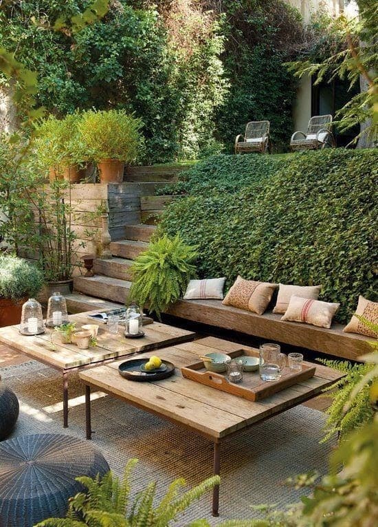  relaxing wooden finish outdoor living space
