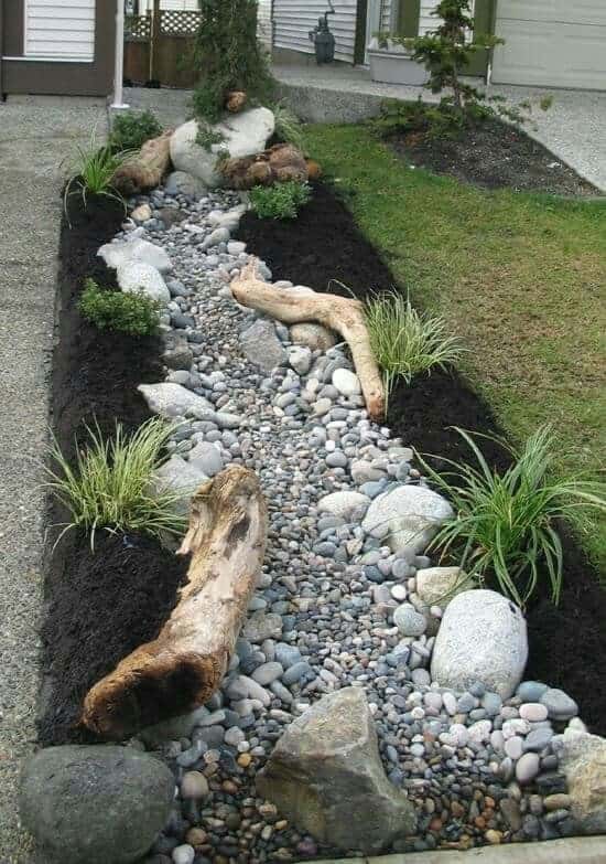 Rocks and logs garden bed