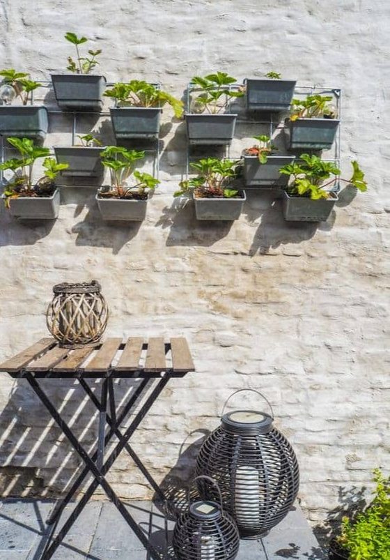 Floating pots on a plain white wall