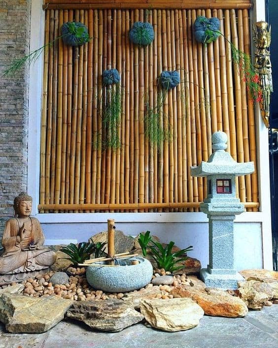 A zen garden with meditation space