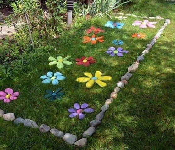 Painted rocks flower garden