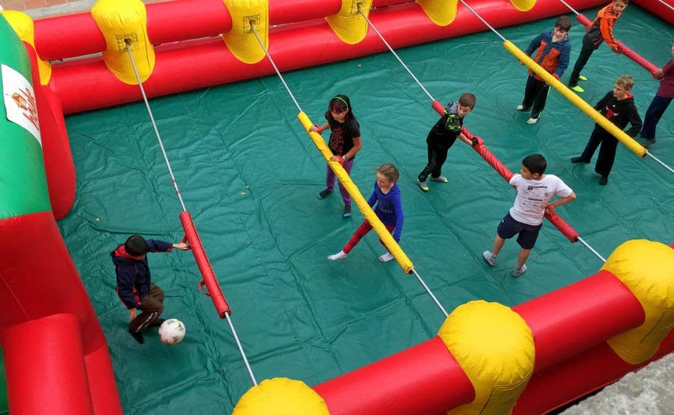 A giant version of table football in the form of inflatable playground
