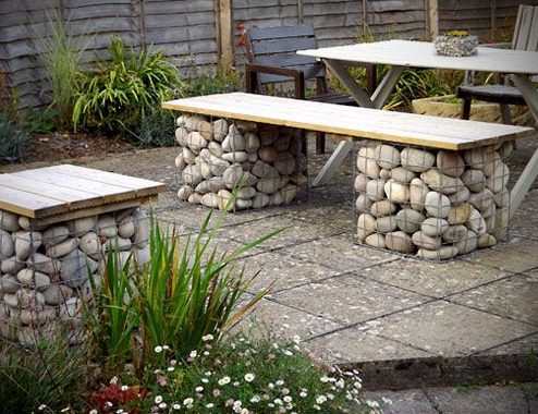 DIY outdoor furniture made with pebbles and stones