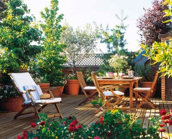 Rooftop garden adorned with rustic decor