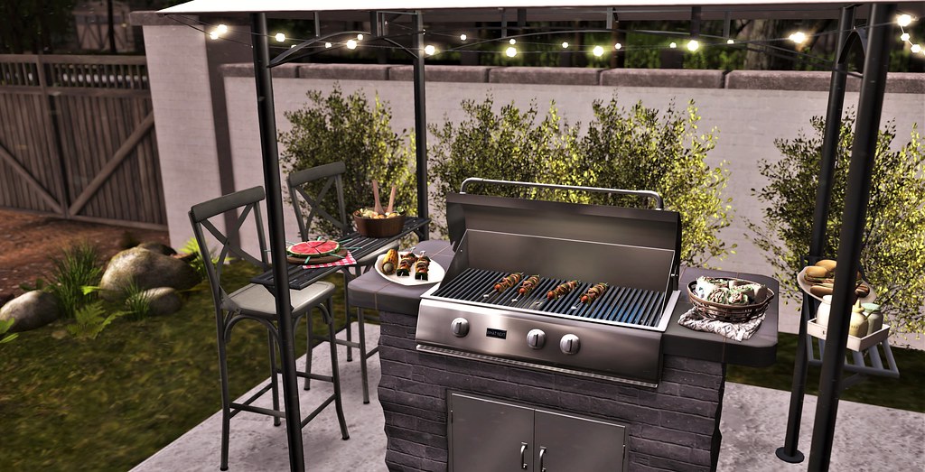 3D model of BBQ station with side table counter